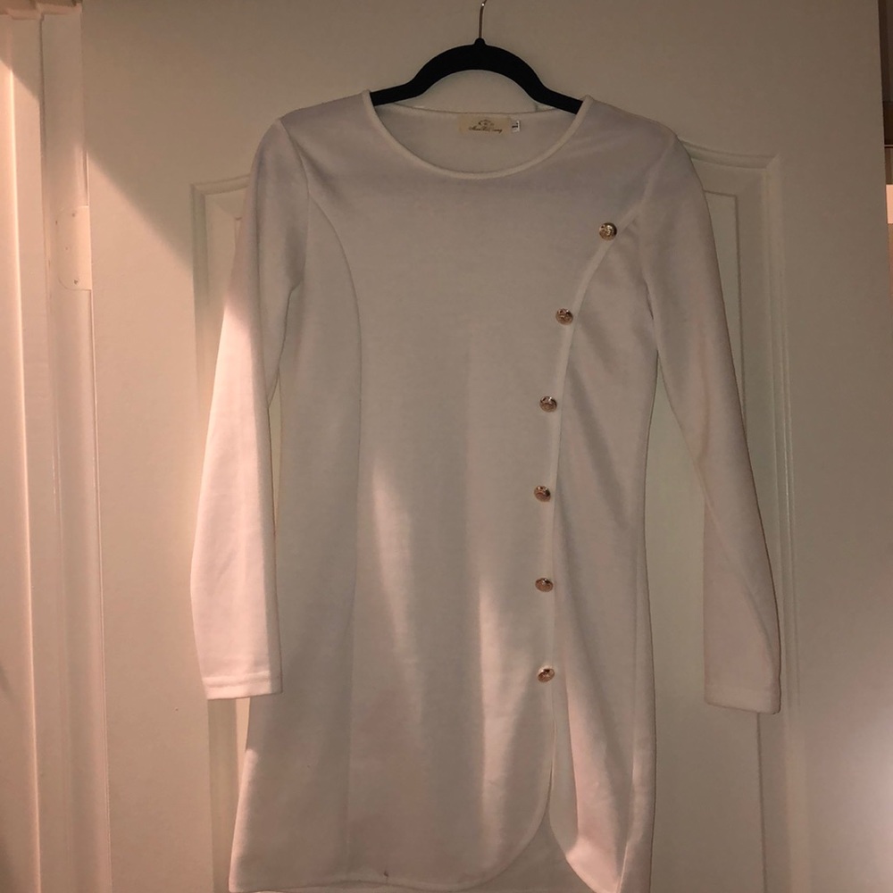 Gold Button Long Sleeve Dress